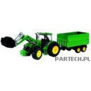 Bruder John Deere 7930 z ładowaczem czołowym i dwuosiową przyczepą transportową   